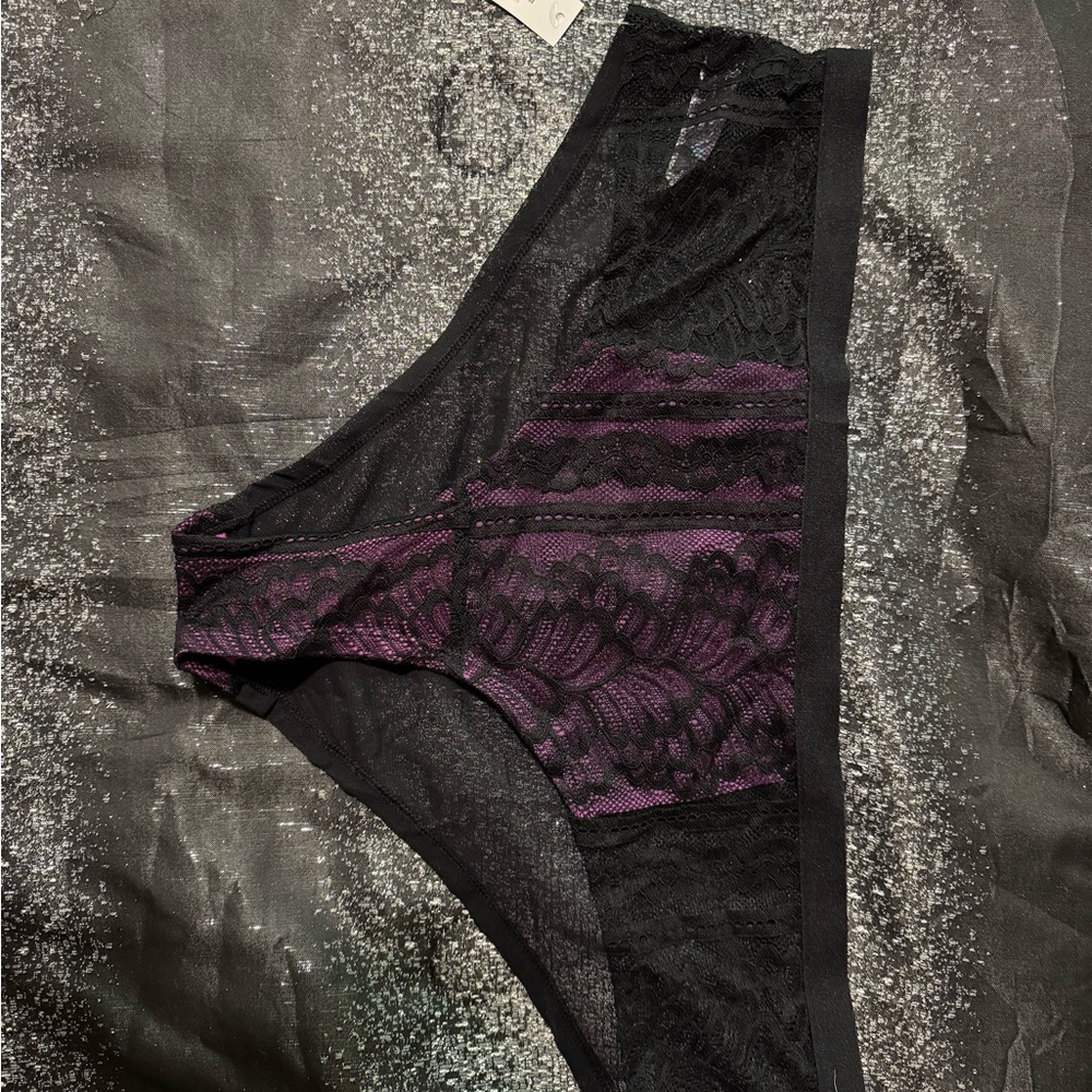 Adore Me Black and Purple Lace Panties Intimates
